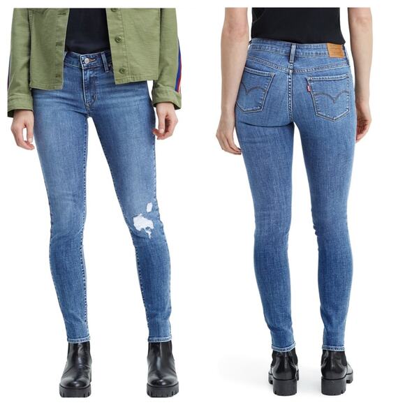 NWT Levi’s 721 High Rise Skinny Jeans Distressed Stretch Womens Size 24 - Picture 1 of 4